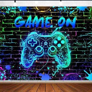 Neon Gamer Party Backdrop Banner– 7x5 ft
